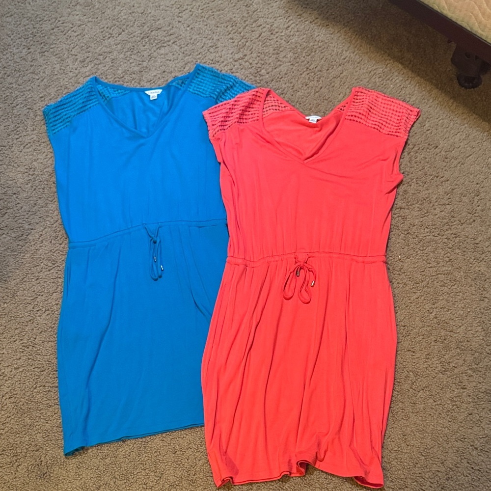 Calvin Klein teal Blue and Coral Casual Dresses